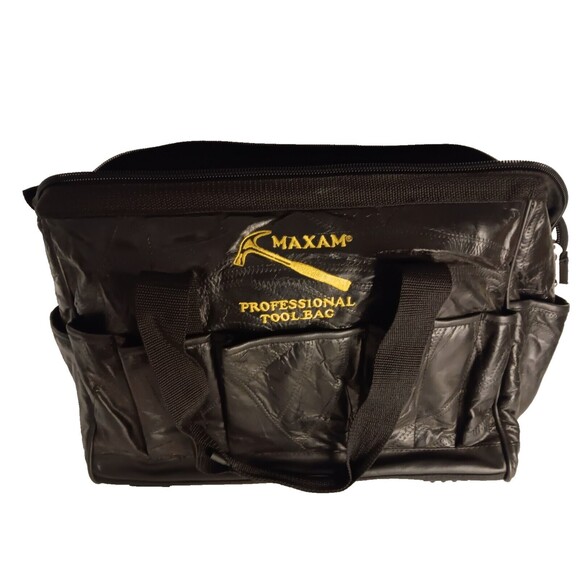 Maxam Genuine Buffalo Leather Professional Tool Bag - embroidered on front.